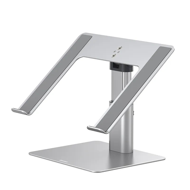 Aluminum laptop holder with airflow slots to keep device cool