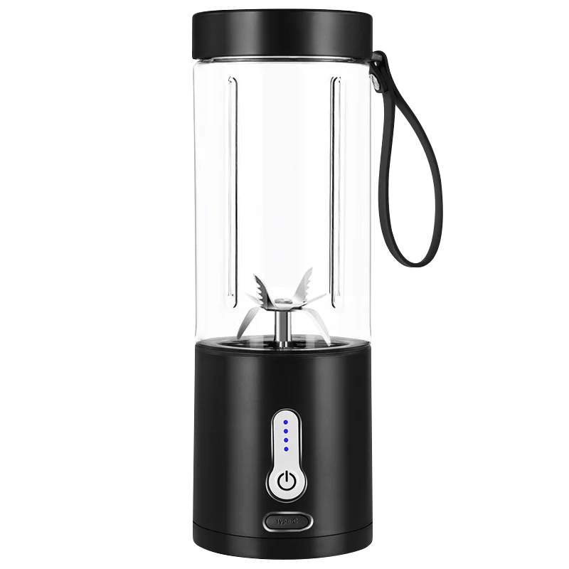 Black 530ML Portable Blender with USB Rechargeable Base and 6 Blades – Front View
