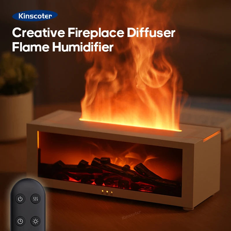 White LED fireplace diffuser with realistic flame effect and remote control
