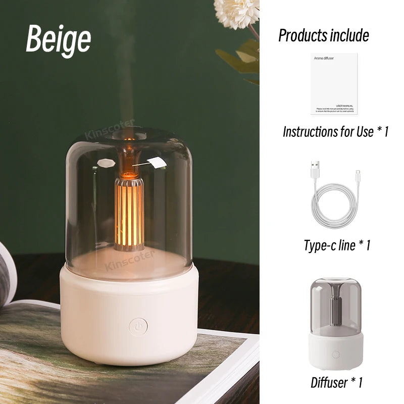 KINSCOTER beige retro aroma diffuser with transparent glass and warm mist effect

