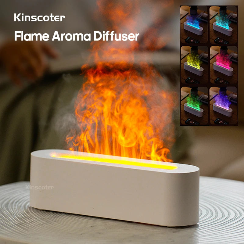  KINSCOTER flame aroma diffuser with intense mist and multi-color LED lighting options