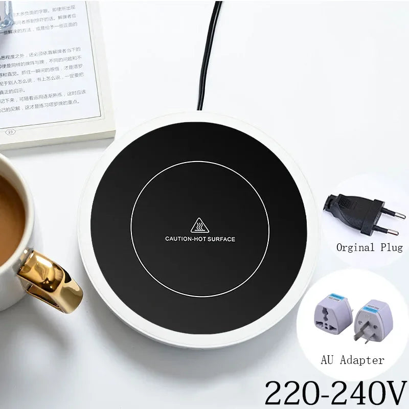 Round electric mug warmer with UK plug, stylish and safe heating pad