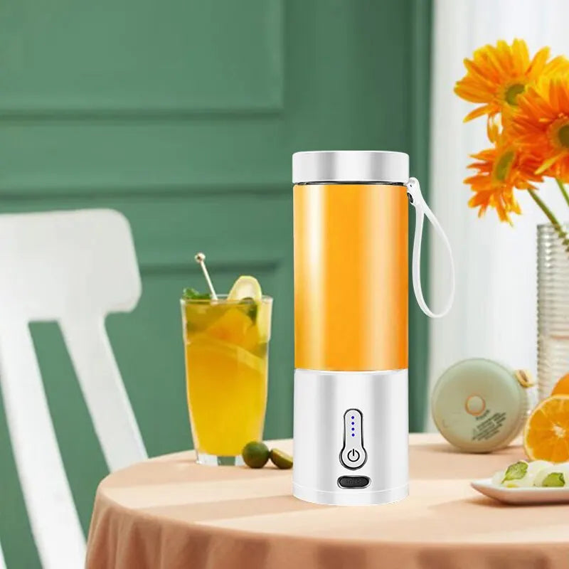 White Portable Blender Filled with Juice – Stylish Kitchen Table Setup